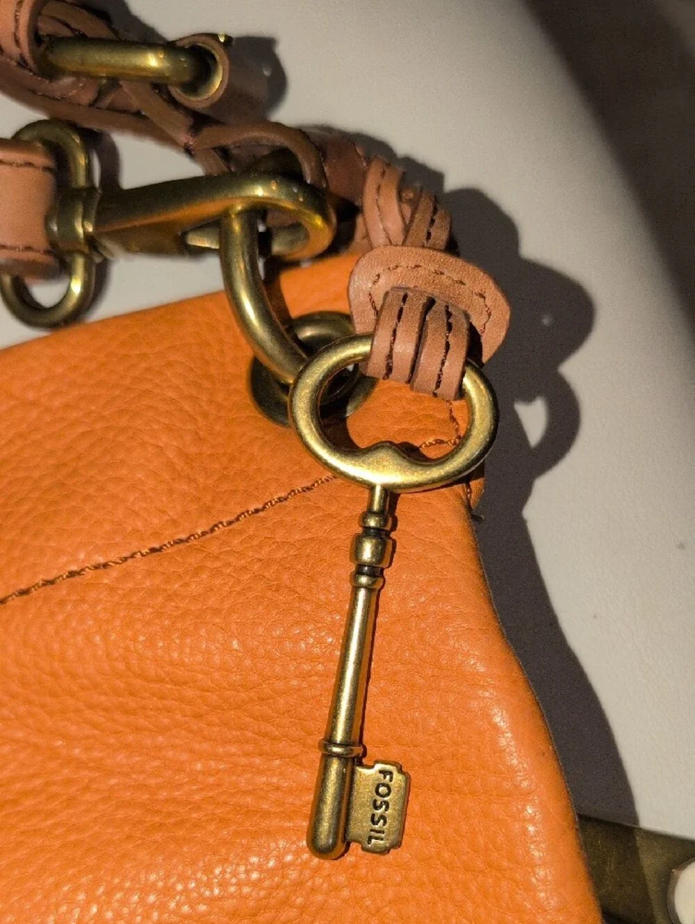 Fossil Explorer Orange Leather Foldover Convertible Crossbody Tote - Picture 3 of 16